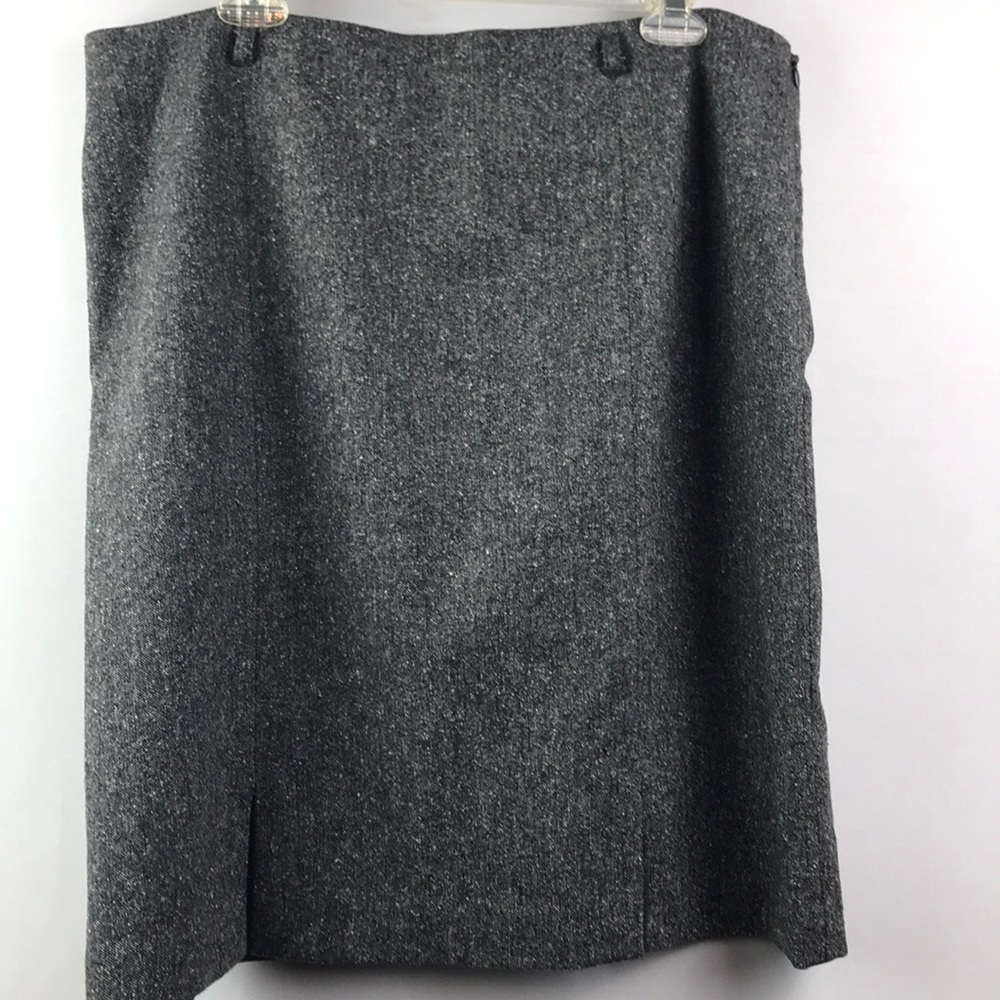 KATE HILL CASUAL SZ 16 GREY TWILL WOOLMARK BLEND 2 FRONT SLIT STRAIGHT SKIRT